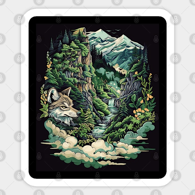 Majestic Wilderness: Lone Wolf and Mountain Landscape for her for him Sticker by familycuteycom